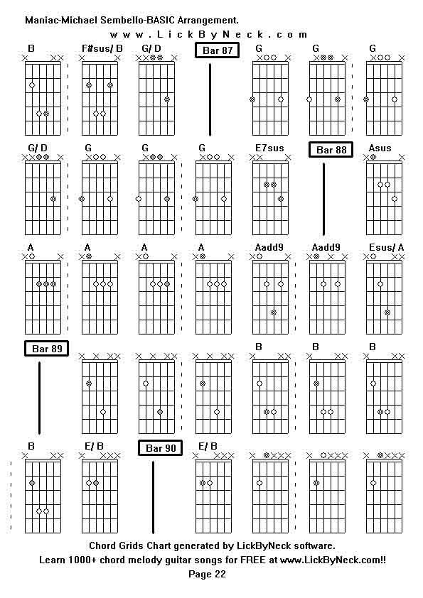 Chord Grids Chart of chord melody fingerstyle guitar song-Maniac-Michael Sembello-BASIC Arrangement,generated by LickByNeck software.